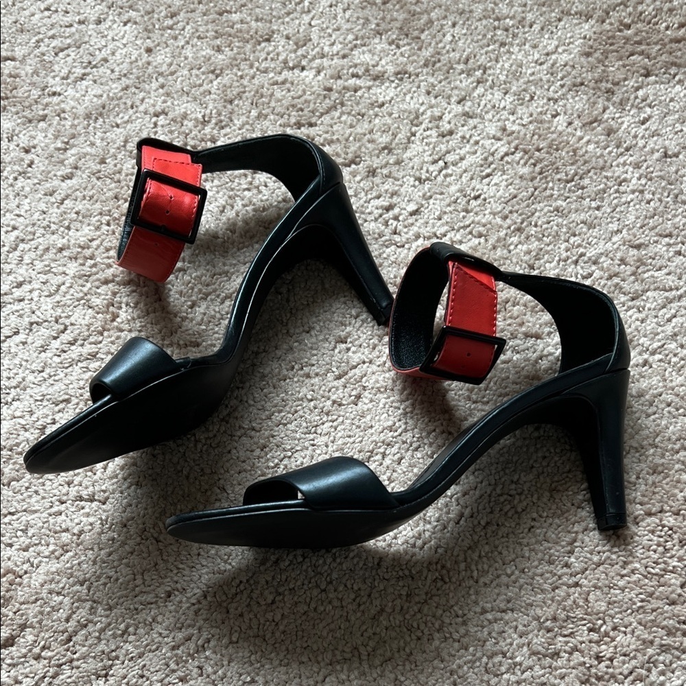Tibi black and red leather ankle-strap heels